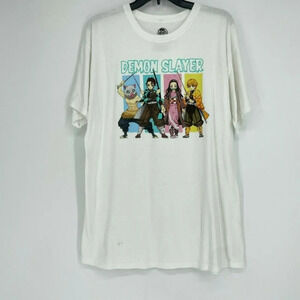 Demon Slayer T-Shirt Mens Sz L White Graphic Kimetsu No Yaiba Crew Neck Pullover